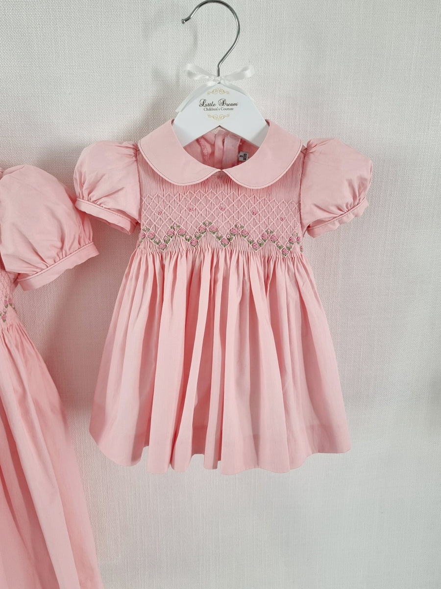 Hand smocked LINDY dress pink Swiss dot main image 0