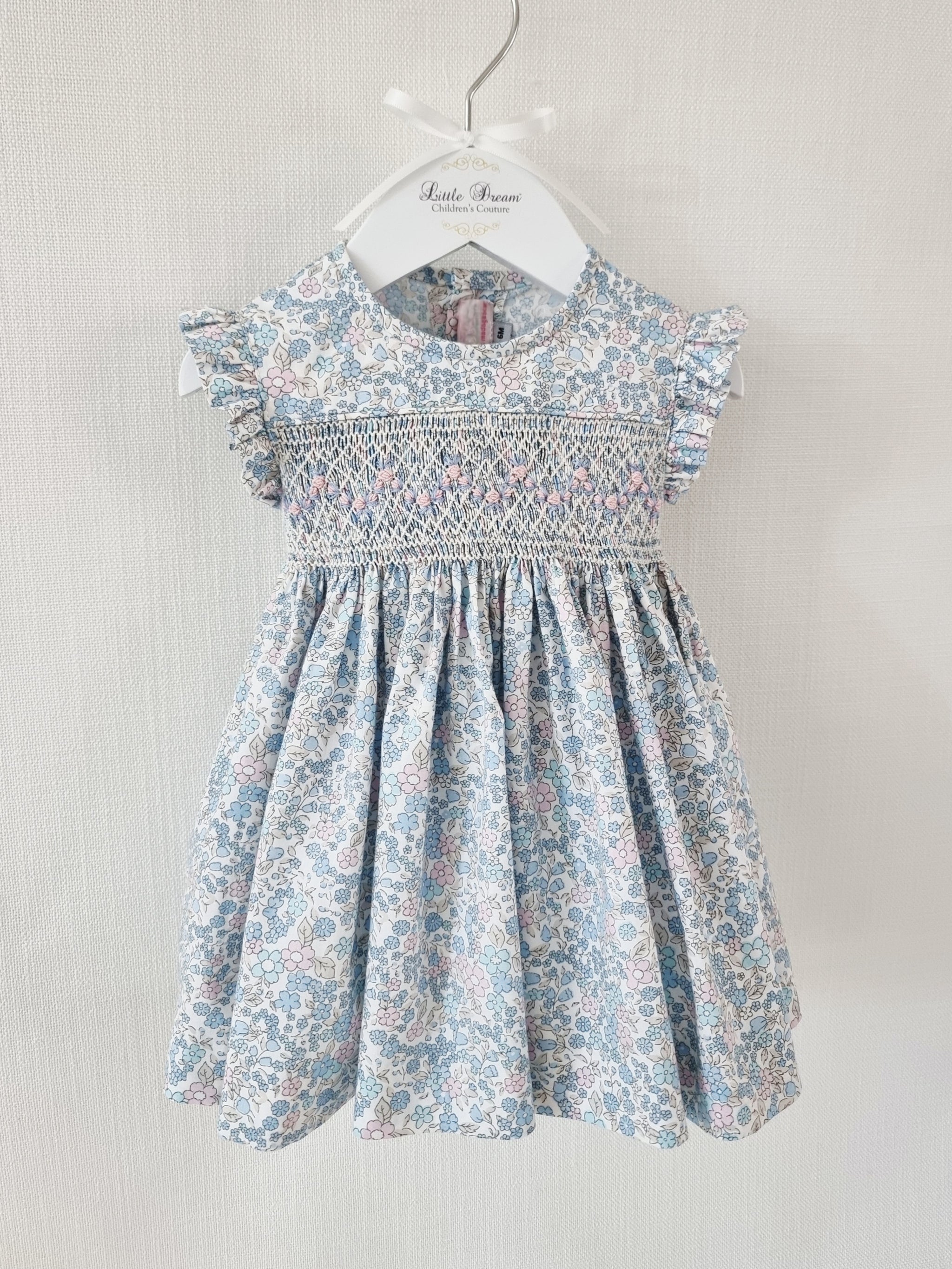 Blue/Pink floral Print Smock Sleeveless Dress  Little Dream