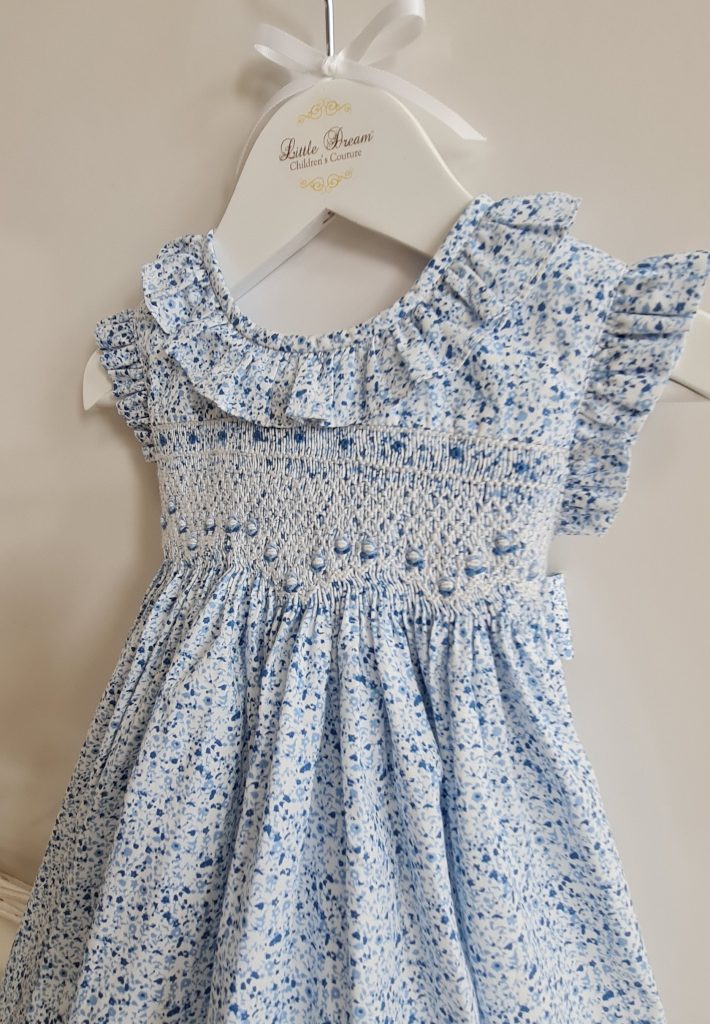 Blue Mini Floral Print Embroidered Smocking Dress Little Dream Blue Mini Floral Print Embroidered Smocking Dress Little Dream