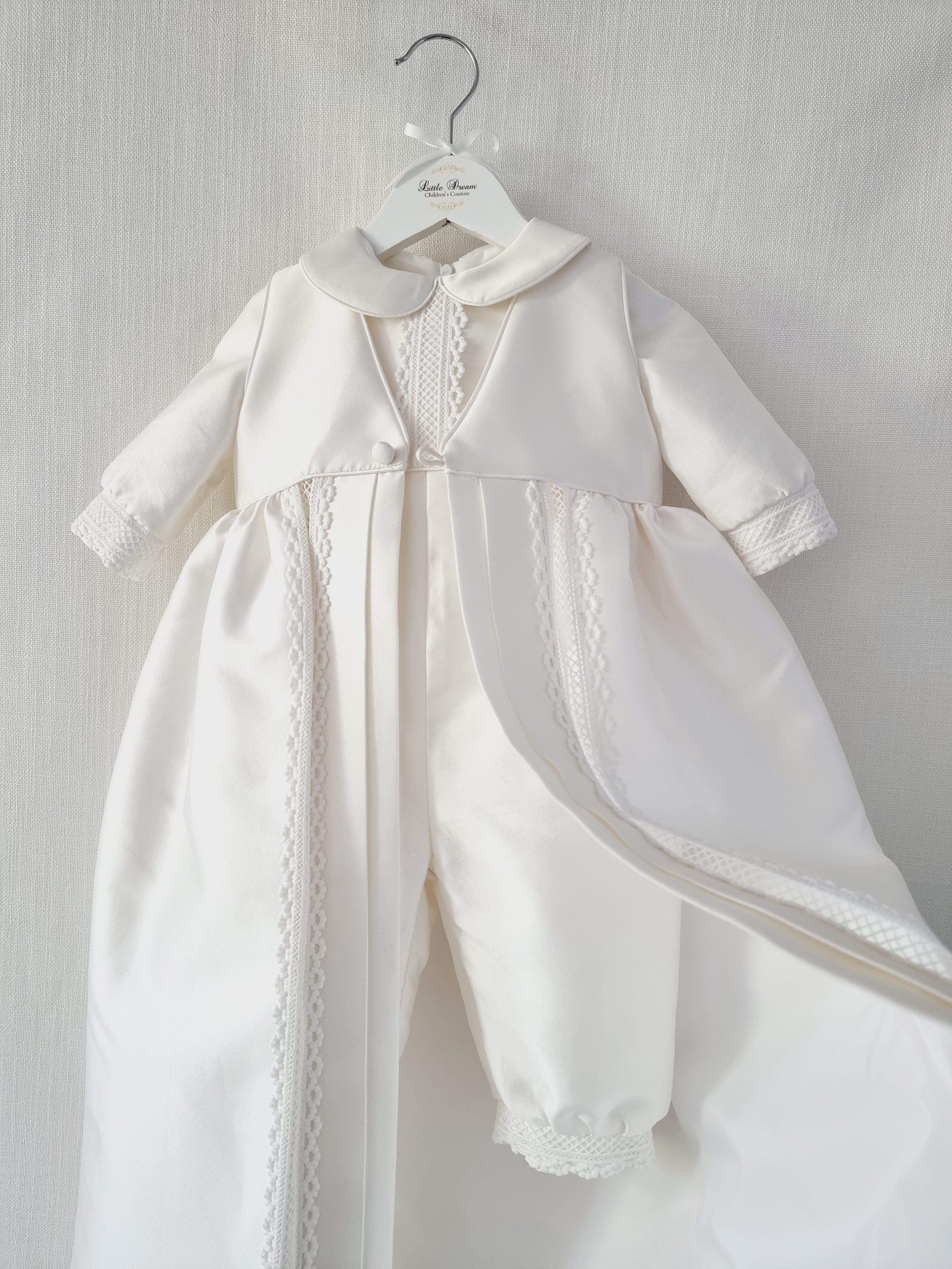 MARCO' 4pc Set Mikado Long Sleeve Romper Bonnet Booties