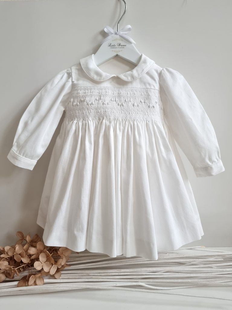 White Smock Dress with White Rose Buds – Little Dream