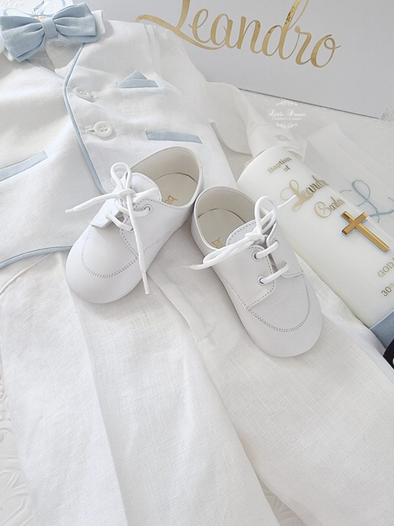 Baby Boy Leather Soft Sole Lace Up Booties White or Ivory