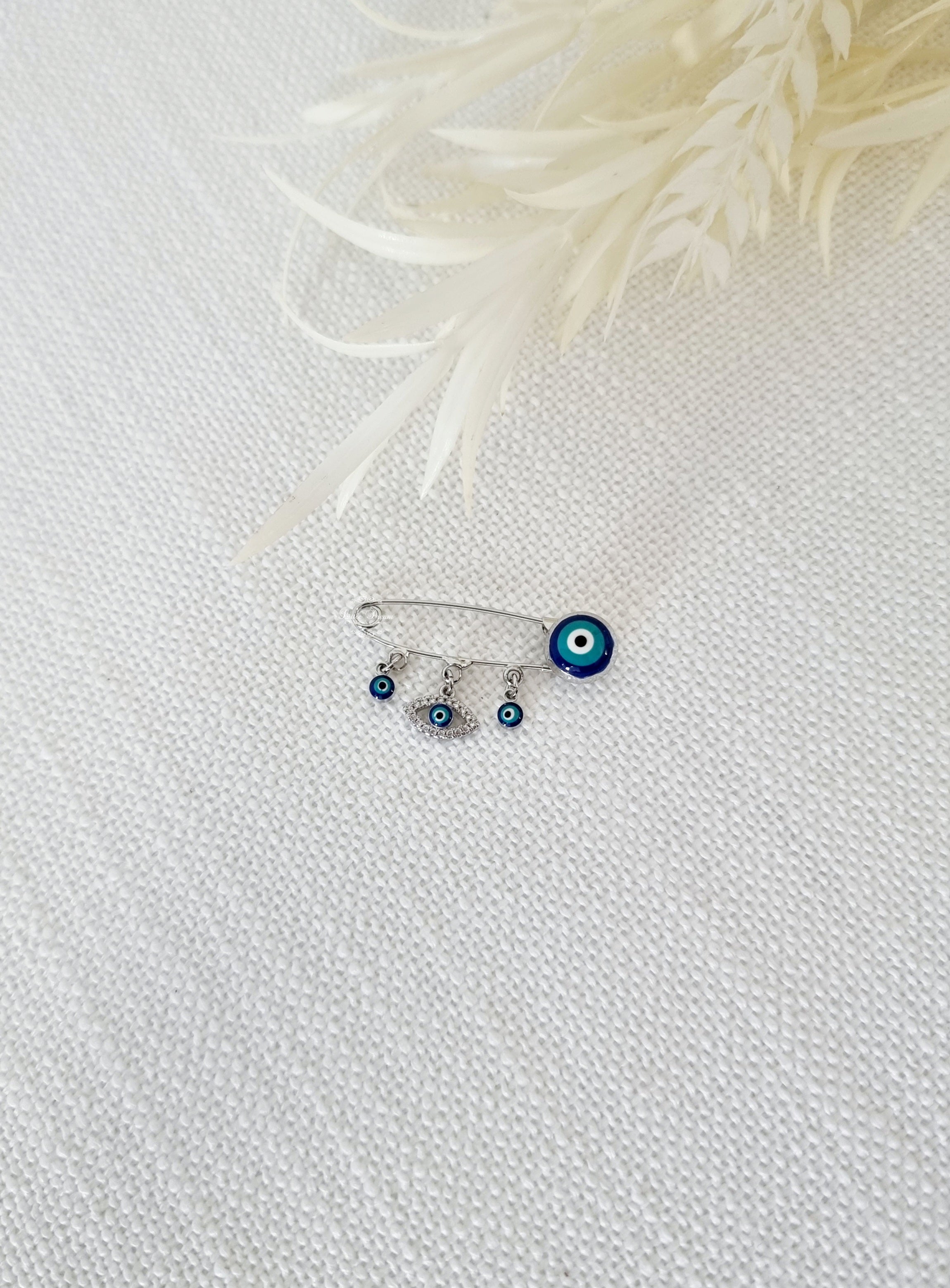 Evil Eye Nazar Enamel and Eye White Cubic Zirconia Mati Pin Brooch