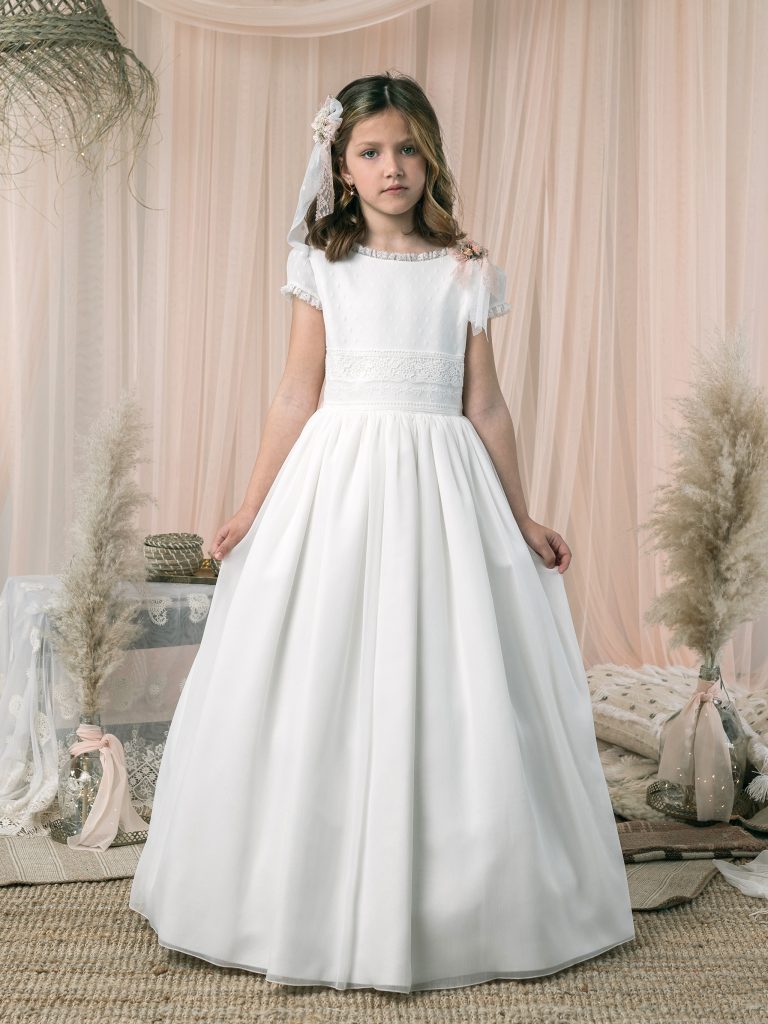 Holy Communion Spanish Gown Design LDS077 (flowers on shoulder- off white)